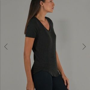 ATM slub cotton black short sleeve v neck tee